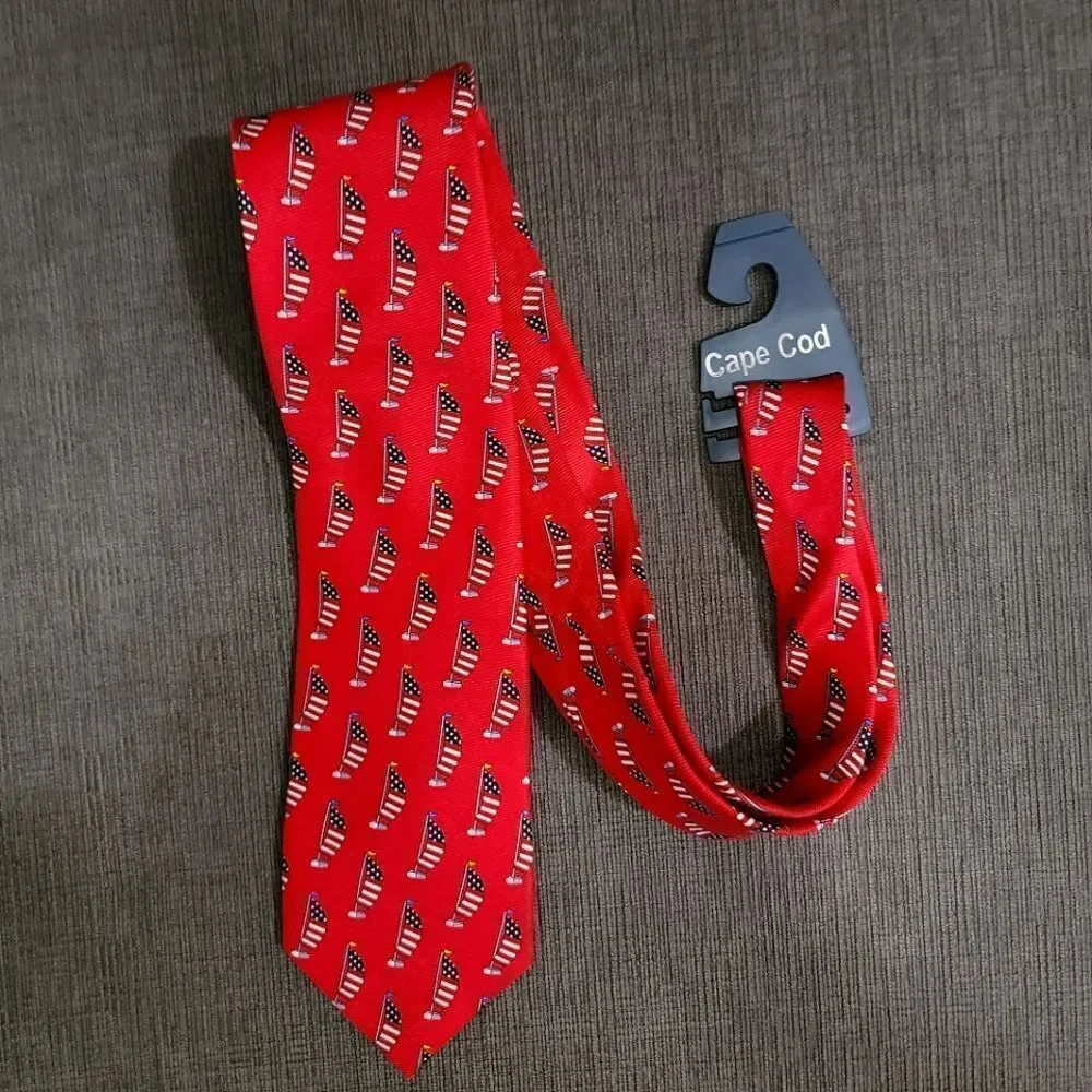 CAPE COD Neckwear Men's Red Tie with American Flag Pattern